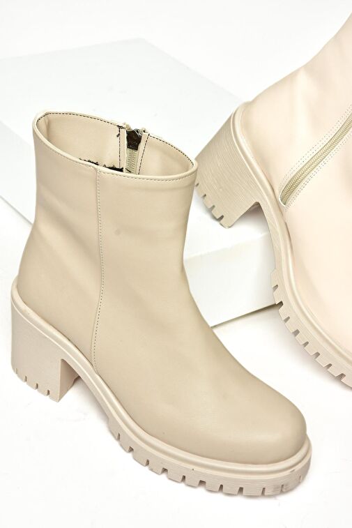 T726911109 Bej Kalın Topuklu Kadın Bot - Görsel 7