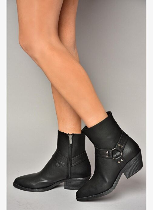T404400609 Siyah Kalın Topuklu Kadın Bot - Görsel 2