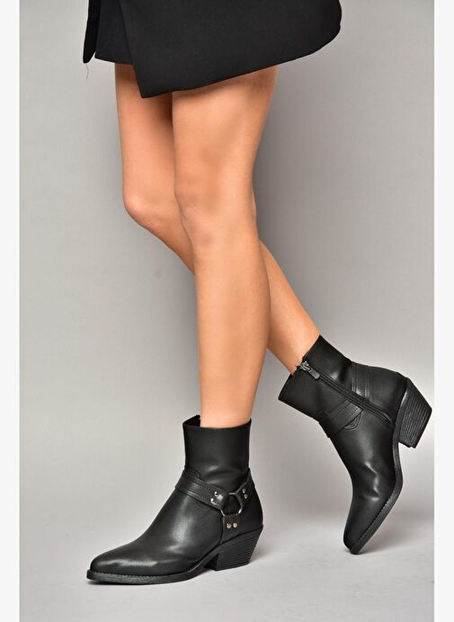 T404400609 Siyah Kalın Topuklu Kadın Bot - Görsel 4