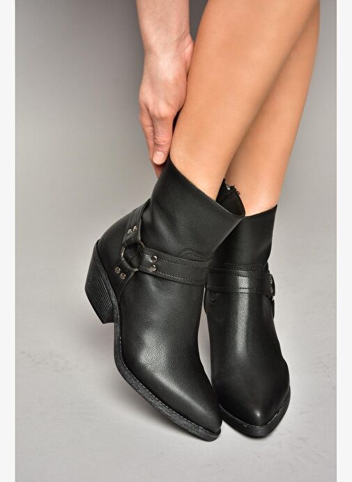 T404400609 Siyah Kalın Topuklu Kadın Bot - Görsel 3