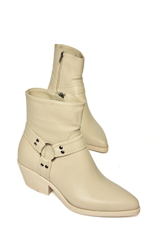 T404400609 Bej Kalın Topuklu Kadın Bot - Görsel 7