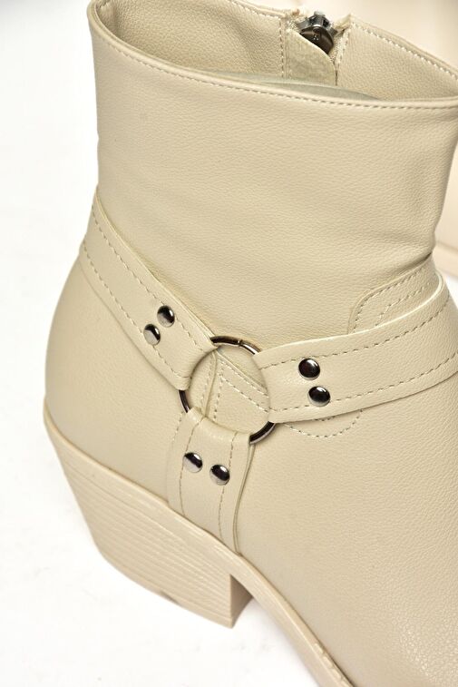 T404400609 Bej Kalın Topuklu Kadın Bot - Görsel 8