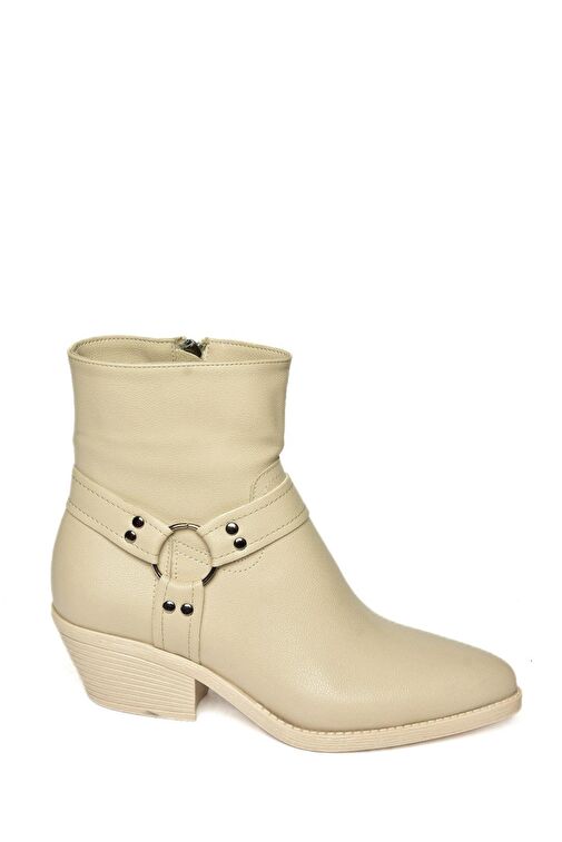 T404400609 Bej Kalın Topuklu Kadın Bot - Görsel 9