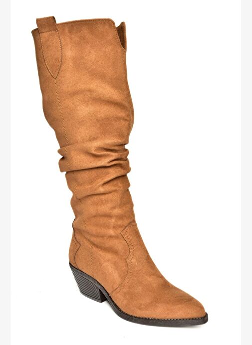 T404401002 Taba Süet Büzgülü Kadın Çizme - Görsel 8