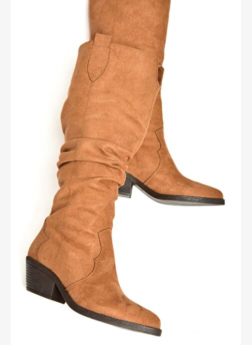 T404401002 Taba Süet Büzgülü Kadın Çizme - Görsel 6