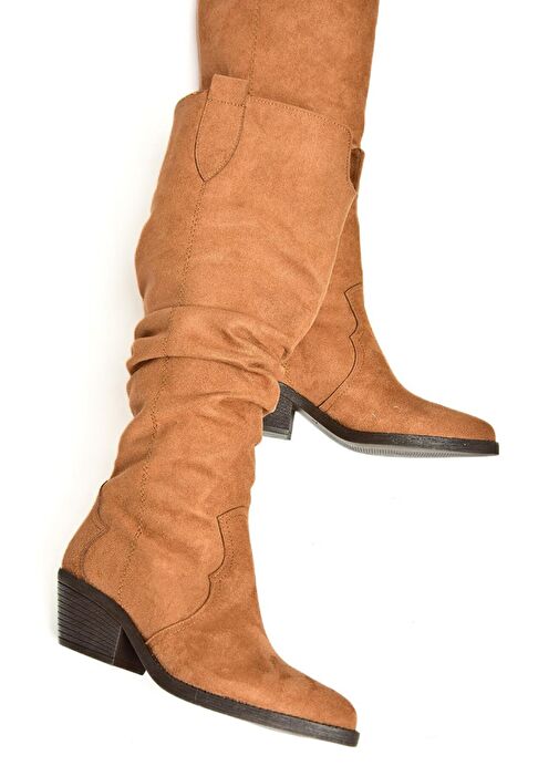 T404401002 Taba Süet Büzgülü Kadın Çizme - Görsel 6