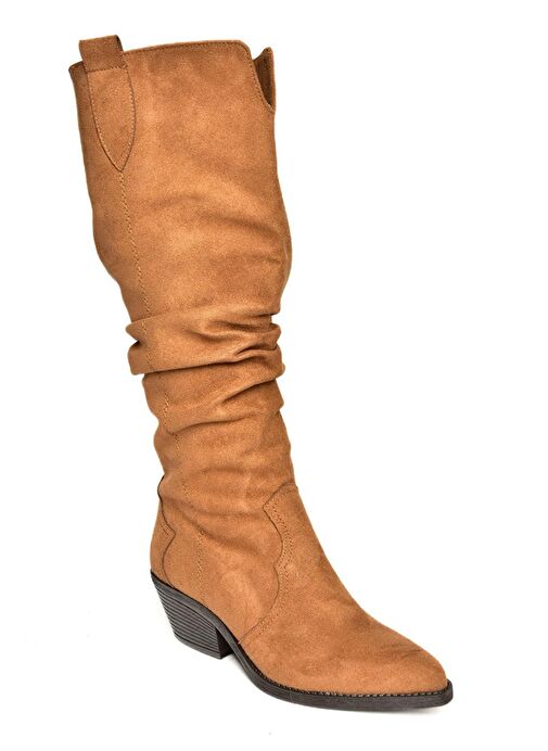 T404401002 Taba Süet Büzgülü Kadın Çizme - Görsel 8