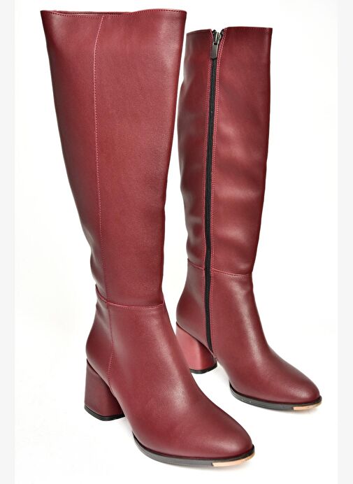 J848300109 Bordo Kalın Topuklu Kadın Çizme - Görsel 6