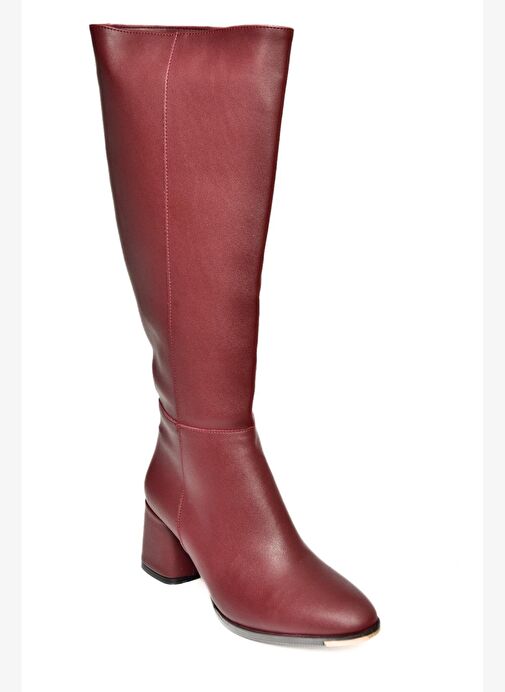 J848300109 Bordo Kalın Topuklu Kadın Çizme - Görsel 8