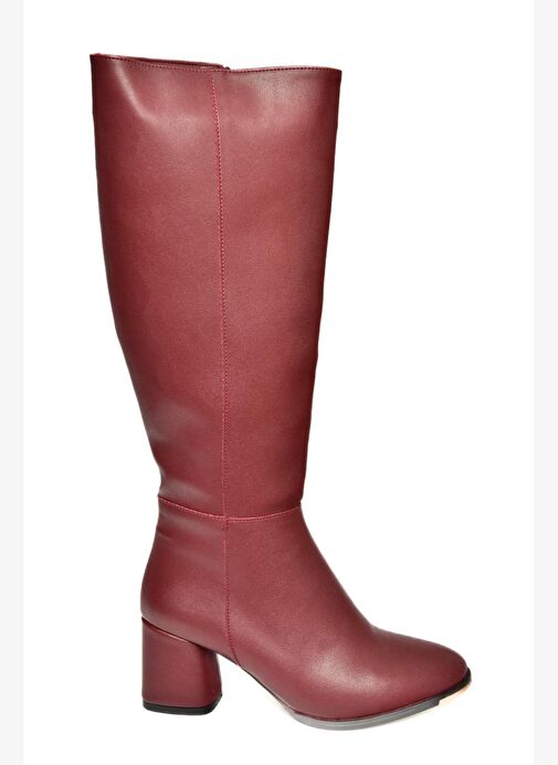 J848300109 Bordo Kalın Topuklu Kadın Çizme - Görsel 7