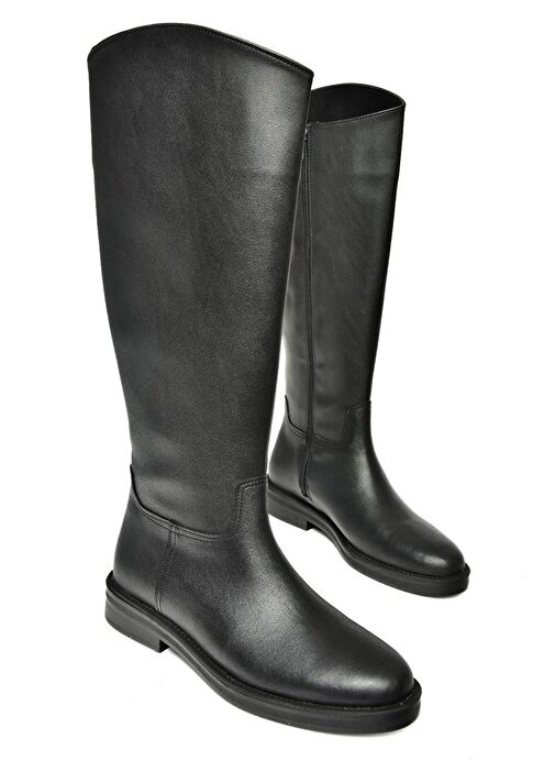 T654060603 Siyah Hakiki Deri Düz Tabanlı Kadın Ayakkabı - Görsel 7