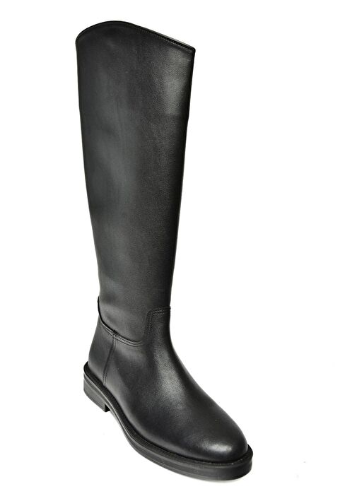 T654060603 Siyah Hakiki Deri Düz Tabanlı Kadın Ayakkabı - Görsel 9