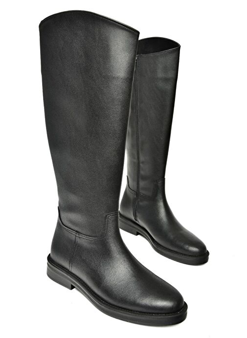 T654060603 Siyah Hakiki Deri Düz Tabanlı Kadın Ayakkabı - Görsel 7