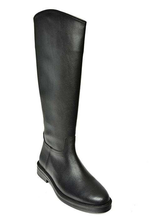 T654060603 Siyah Hakiki Deri Düz Tabanlı Kadın Ayakkabı - Görsel 9