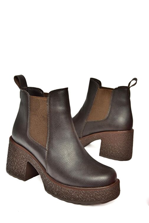 T996220009 Kahverengi Kalın Topuklu Kadın Bot - Görsel 7