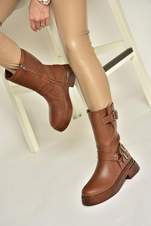 T996333009 Taba Kalın Tabanlı Kadın Bot - Görsel 2