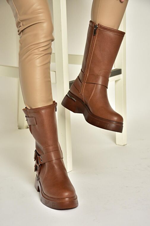 T996333009 Taba Kalın Tabanlı Kadın Bot - Görsel 3