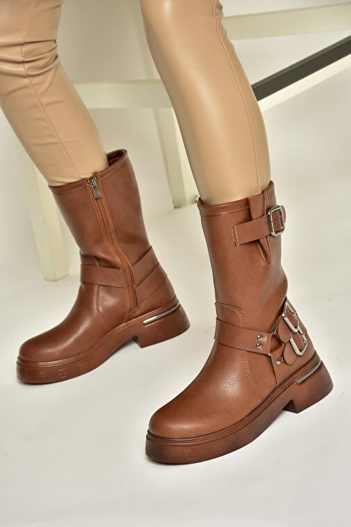 T996333009 Taba Kalın Tabanlı Kadın Bot - Görsel 4
