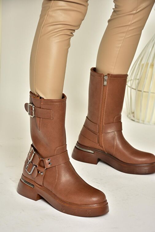 T996333009 Taba Kalın Tabanlı Kadın Bot - Görsel 5