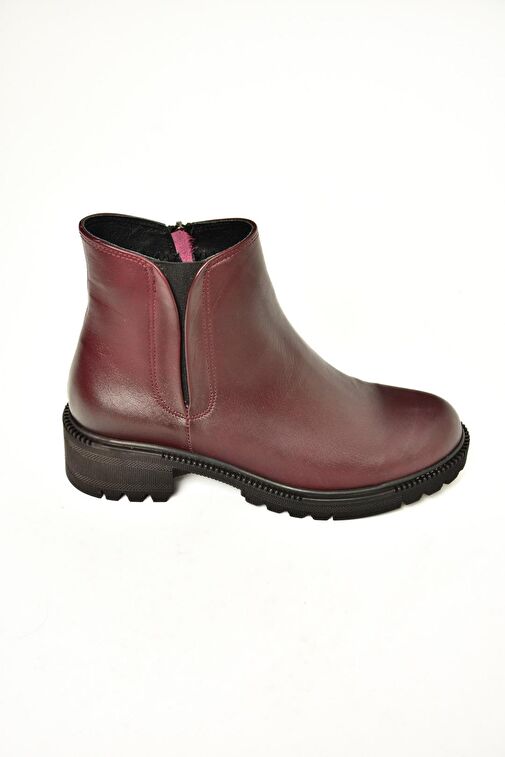 J654011903 Bordo Hakiki Deri Kadın Bot - Görsel 8