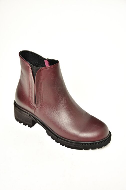 J654011903 Bordo Hakiki Deri Kadın Bot - Görsel 9