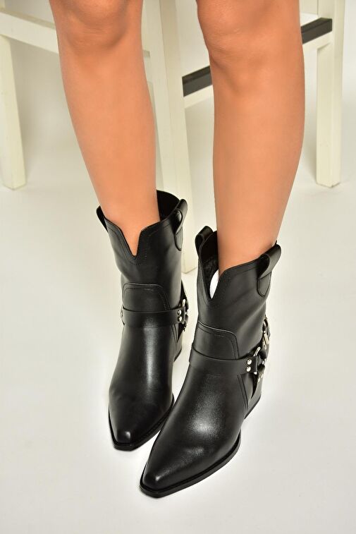 T296094009 Siyah Kovboy Model Kalın Tabanlı Kadın Bot - Görsel 4