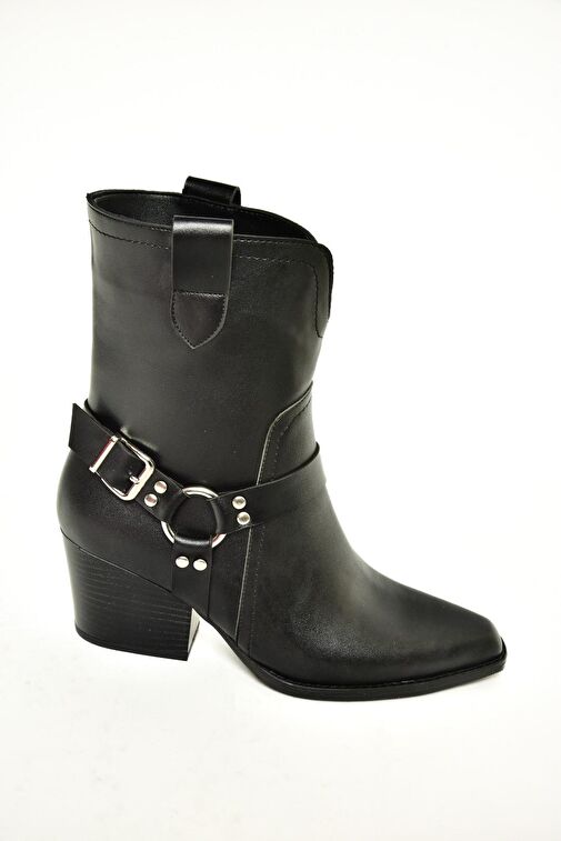 T296094009 Siyah Kovboy Model Kalın Tabanlı Kadın Bot - Görsel 7