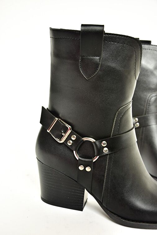 T296094009 Siyah Kovboy Model Kalın Tabanlı Kadın Bot - Görsel 8