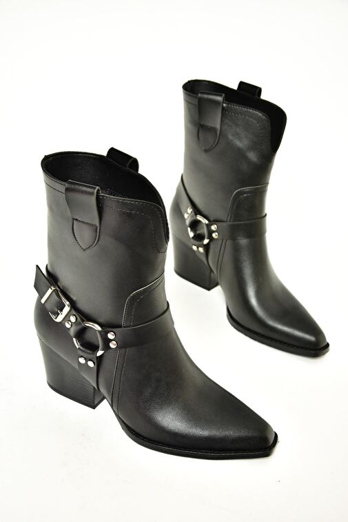 T296094009 Siyah Kovboy Model Kalın Tabanlı Kadın Bot - Görsel 9