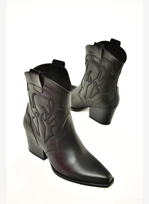 T296112009 Siyah Kalın Topuklu Kadın Bot - Görsel 2