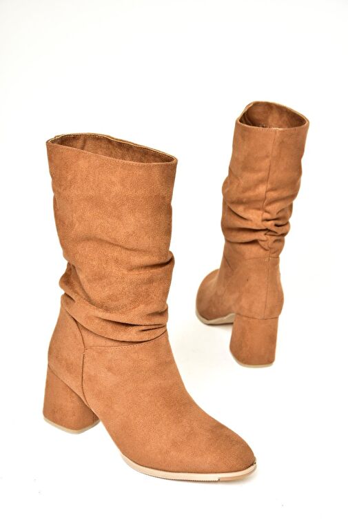 T848243002 Taba Süet Kalın Topuklu Kadın Bot - Görsel 6