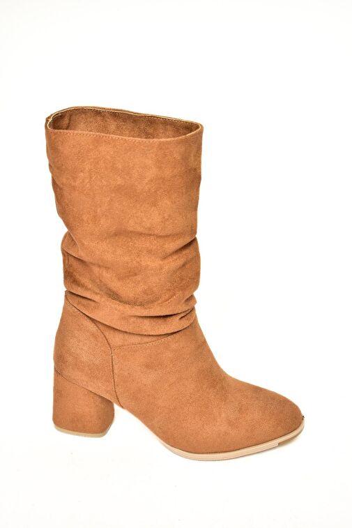 T848243002 Taba Süet Kalın Topuklu Kadın Bot - Görsel 7