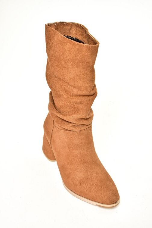 T848243002 Taba Süet Kalın Topuklu Kadın Bot - Görsel 8