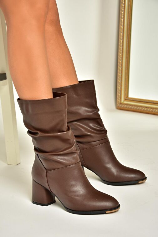 T848243009 Kahverengi Kalın Topuklu Kadın Bot - Görsel 3