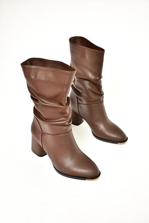 T848243009 Kahverengi Kalın Topuklu Kadın Bot - Görsel 6