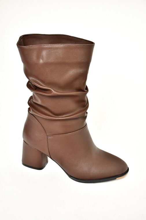 T848243009 Kahverengi Kalın Topuklu Kadın Bot - Görsel 7