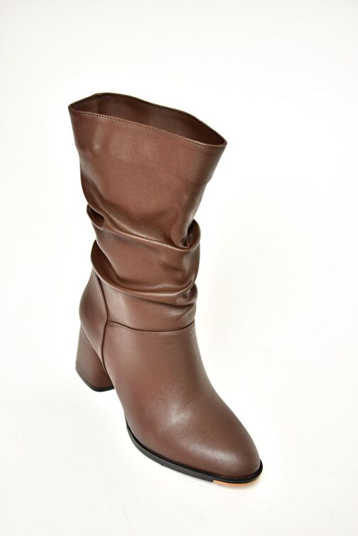 T848243009 Kahverengi Kalın Topuklu Kadın Bot - Görsel 8