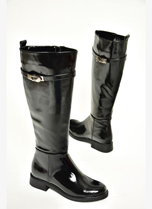 R312225308 Siyah Rugan Klasik Kadın Çizme - Görsel 5