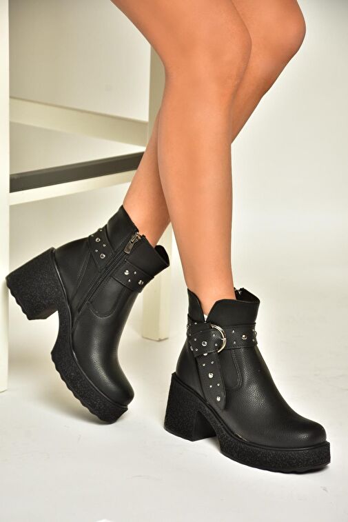 T996227809 Siyah Kalın Topuklu Kadın Bot - Görsel 2