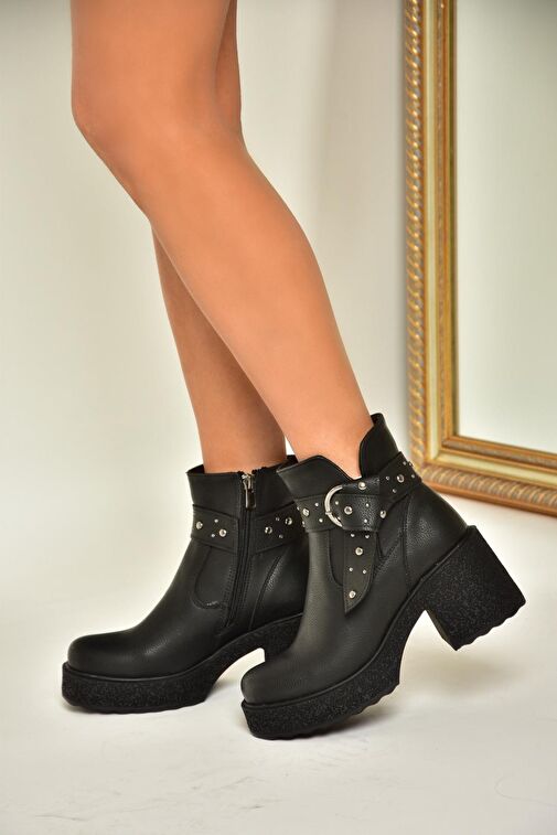 T996227809 Siyah Kalın Topuklu Kadın Bot - Görsel 4