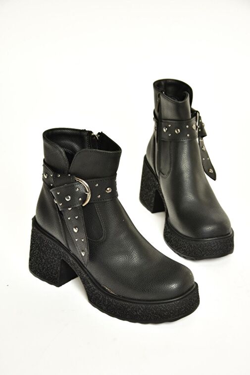 T996227809 Siyah Kalın Topuklu Kadın Bot - Görsel 6