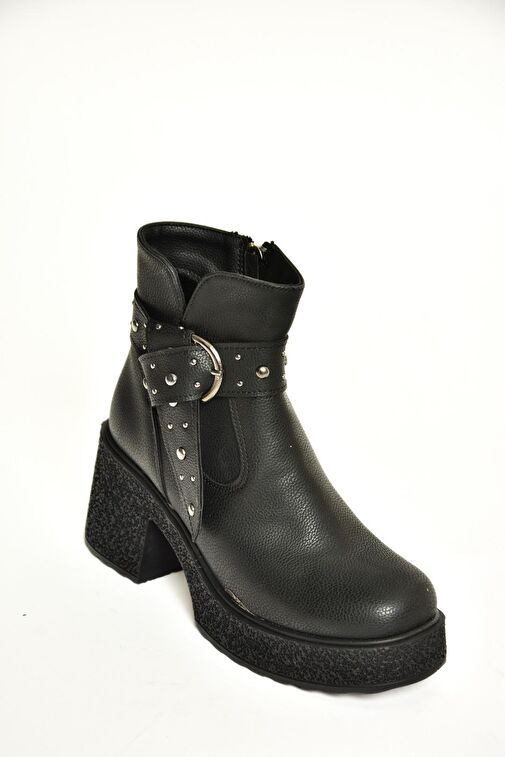 T996227809 Siyah Kalın Topuklu Kadın Bot - Görsel 8