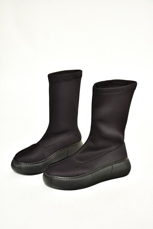 T811230904 Siyah Kumaş Kalın Tabanlı Kadın Bot - Görsel 6