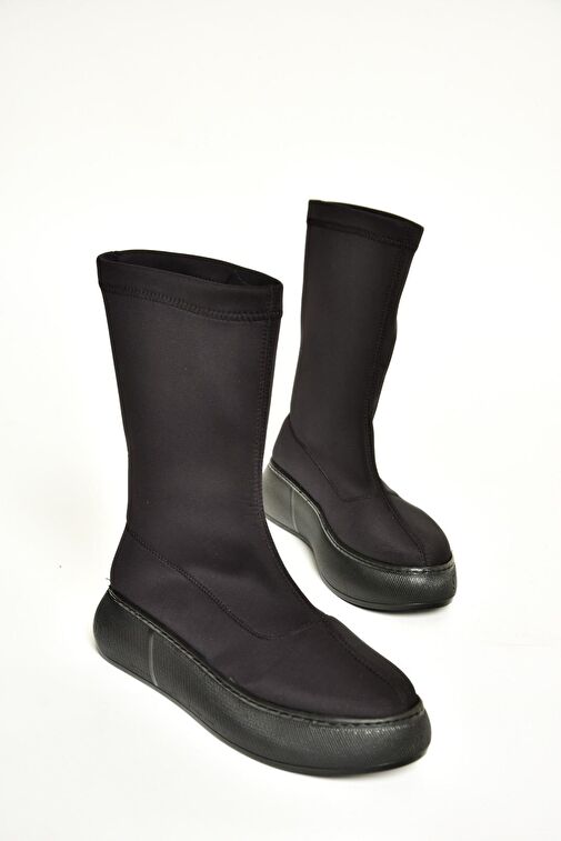 T811230904 Siyah Kumaş Kalın Tabanlı Kadın Bot - Görsel 9