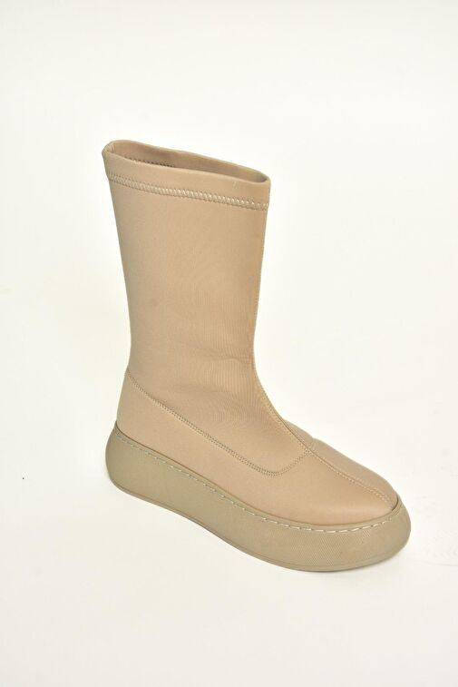 T811230904 Bej Kumaş Kalın Tabanlı Kadın Bot - Görsel 7