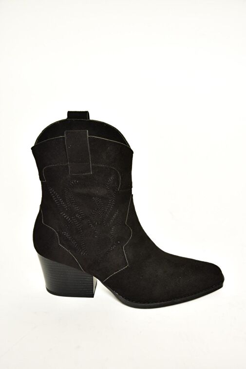 T296112002 Siyah Süet Kalın Topuklu Kadın Bot - Görsel 7