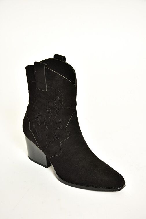 T296112002 Siyah Süet Kalın Topuklu Kadın Bot - Görsel 8