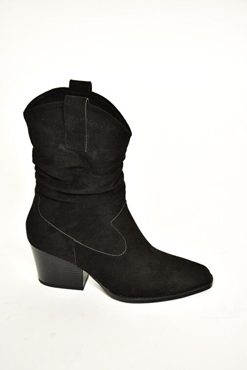 T296713002 Siyah Süet Kalın Topuklu Kadın Bot - Görsel 7