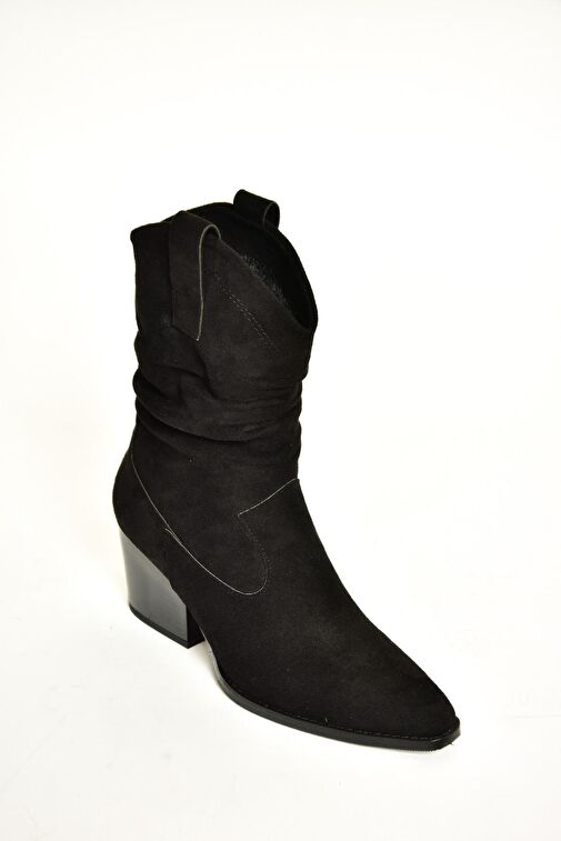 T296713002 Siyah Süet Kalın Topuklu Kadın Bot - Görsel 8