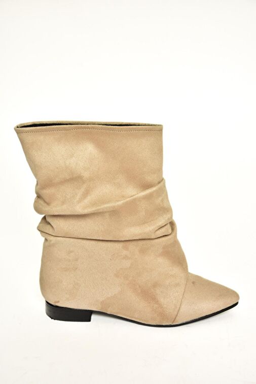 T723964002 Bej Süet Büzgülü Kadın Bot - Görsel 7